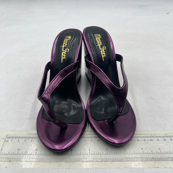 Milooey shoes Purple Round Toe Flip Flops Wedge High Heels Slip On Thong Sandals - Picture 3 of 8